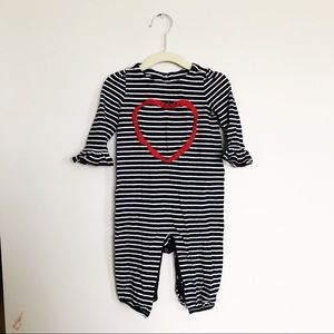 Navy jumper with heart and ruffle sleeves